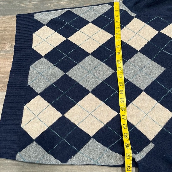 J.Crew Sweater Mens Large Knit LambsWool V-Neck Navy Cream Argyle Vintage - Picture 8 of 8